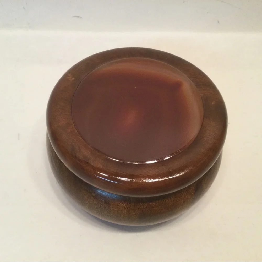 Vintage Hand Crafted Mahogany Trinket Box w/ Agate Inlay Lid - Made in Brazil